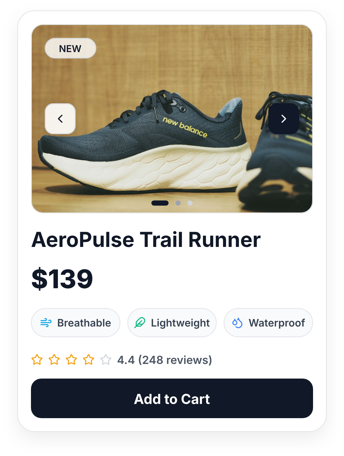 Shoe card highlighting product features